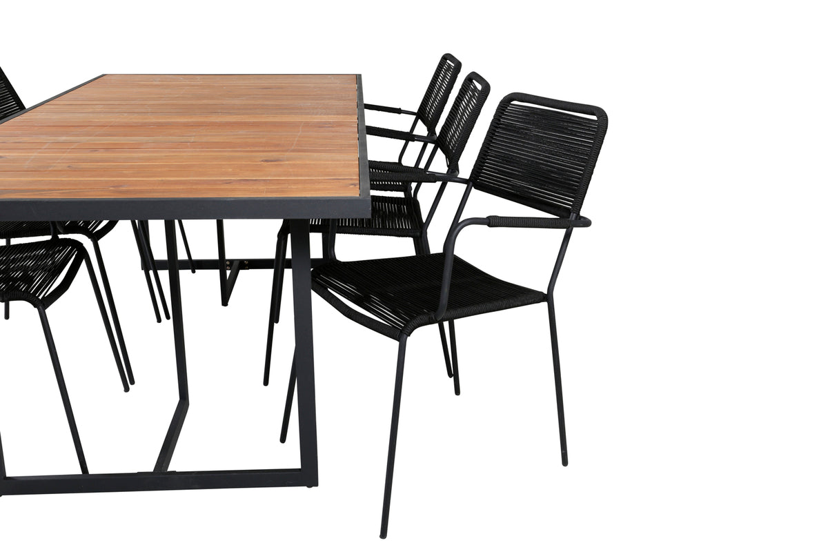 Venture Design Khung & Lindos Rektangulära Matbord 75 x 200 x 100 Natur + Matstolar 2-pack Svart