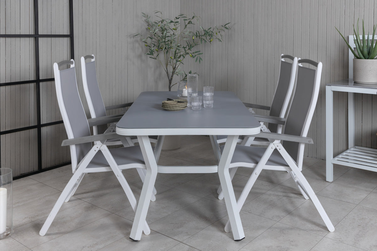 Venture Design Virya & Albany Rektangulära Matbord 160 x 90 Grå + Positionsstolar 2-pack Vit