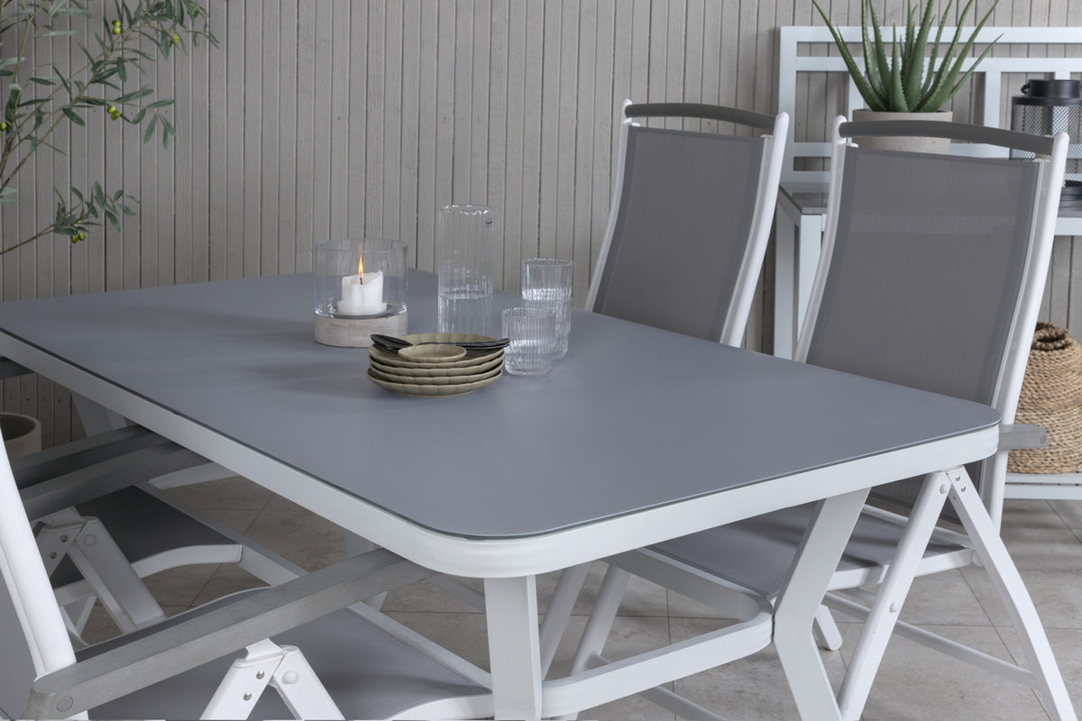 Venture Design Virya & Albany Rektangulära Matbord 160 x 90 Grå + Positionsstolar 2-pack Vit