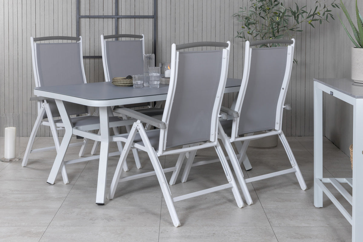 Venture Design Virya & Albany Rektangulära Matbord 160 x 90 Grå + Positionsstolar 2-pack Vit