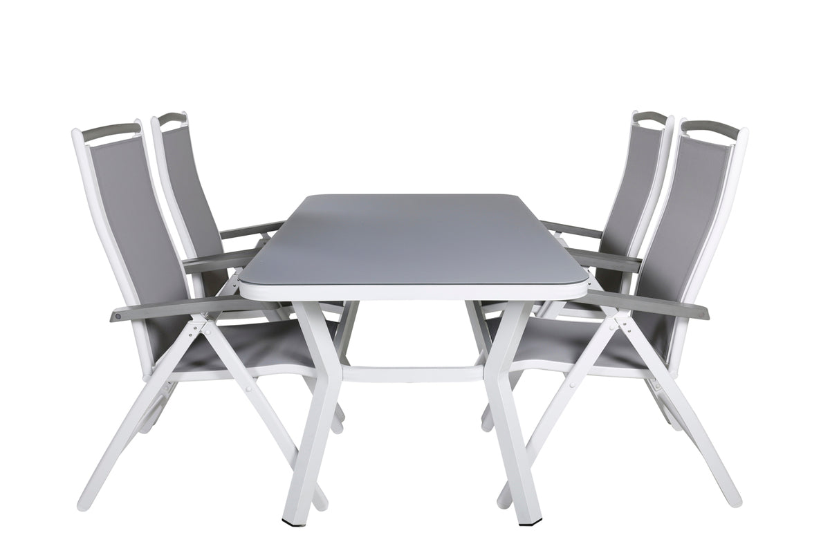 Venture Design Virya & Albany Rektangulära Matbord 160 x 90 Grå + Positionsstolar 2-pack Vit