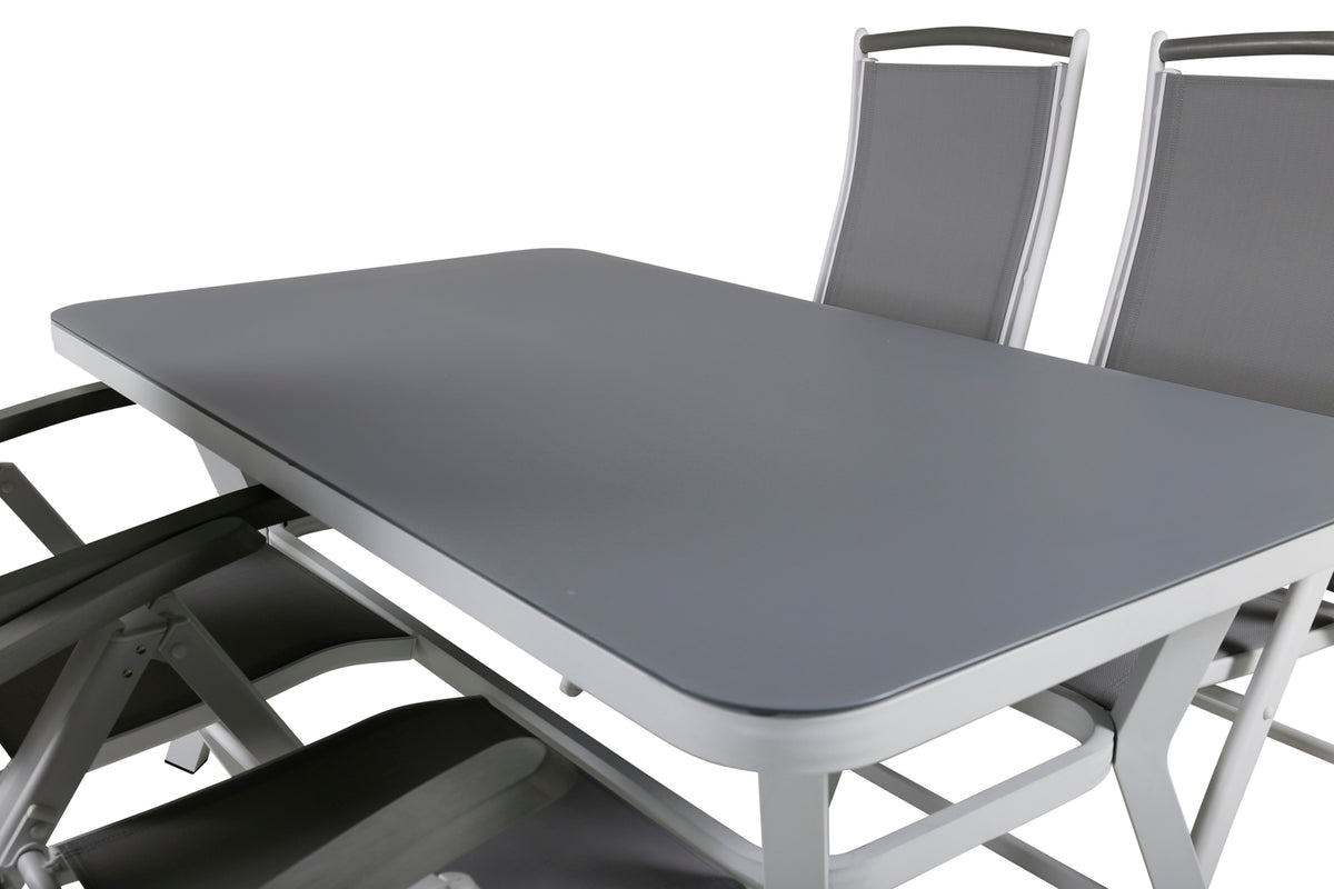 Venture Design Virya & Albany Rektangulära Matbord 160 x 90 Grå + Positionsstolar 2-pack Vit