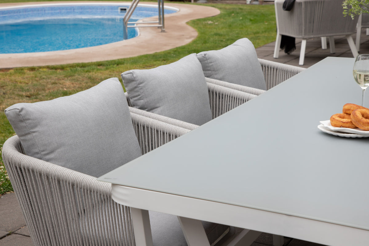 Venture Design Virya Rektangulära Matbord 74 x 200 x 100 Vit + Matstolar 2-pack Grå