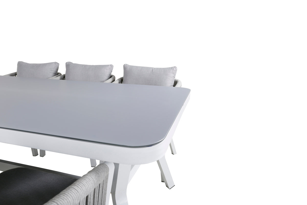 Venture Design Virya Rektangulära Matbord 74 x 200 x 100 Vit + Matstolar 2-pack Grå