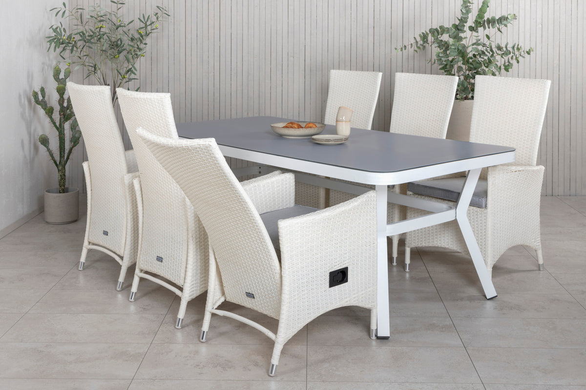 Venture Design Virya & Padova Matbord 200x100 + Reclinerstolar Vit