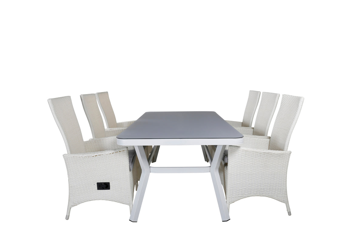 Venture Design Virya & Padova Matbord 200x100 + Reclinerstolar Vit