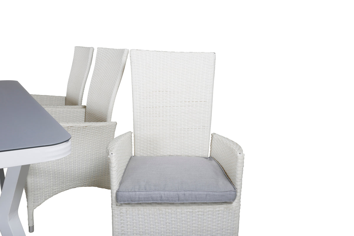 Venture Design Virya & Padova Matbord 200x100 + Reclinerstolar Vit
