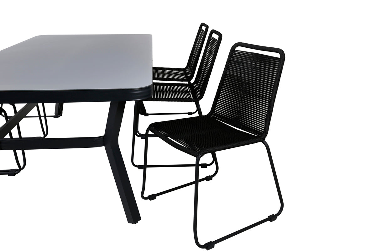 Venture Design Virya & Lindos Rektangulära Matbord 200 x 100 Svart + Matstolar 2-pack Svart