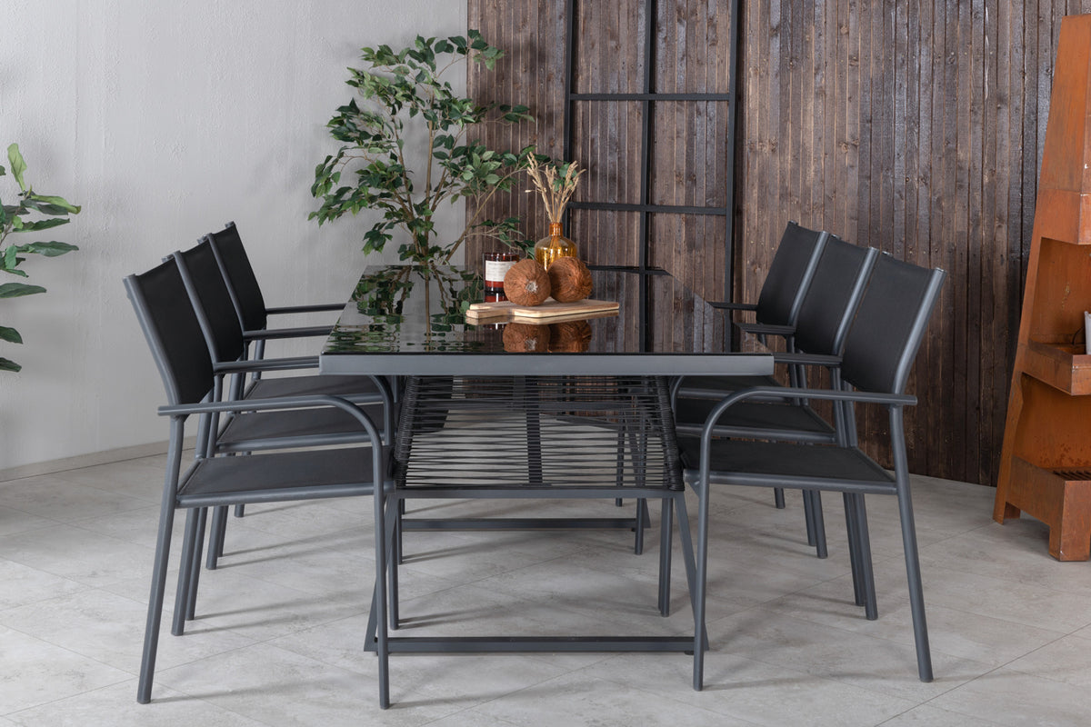 Venture Design Dallas & Santorini Matbord 193x90 + Matstolar Svart