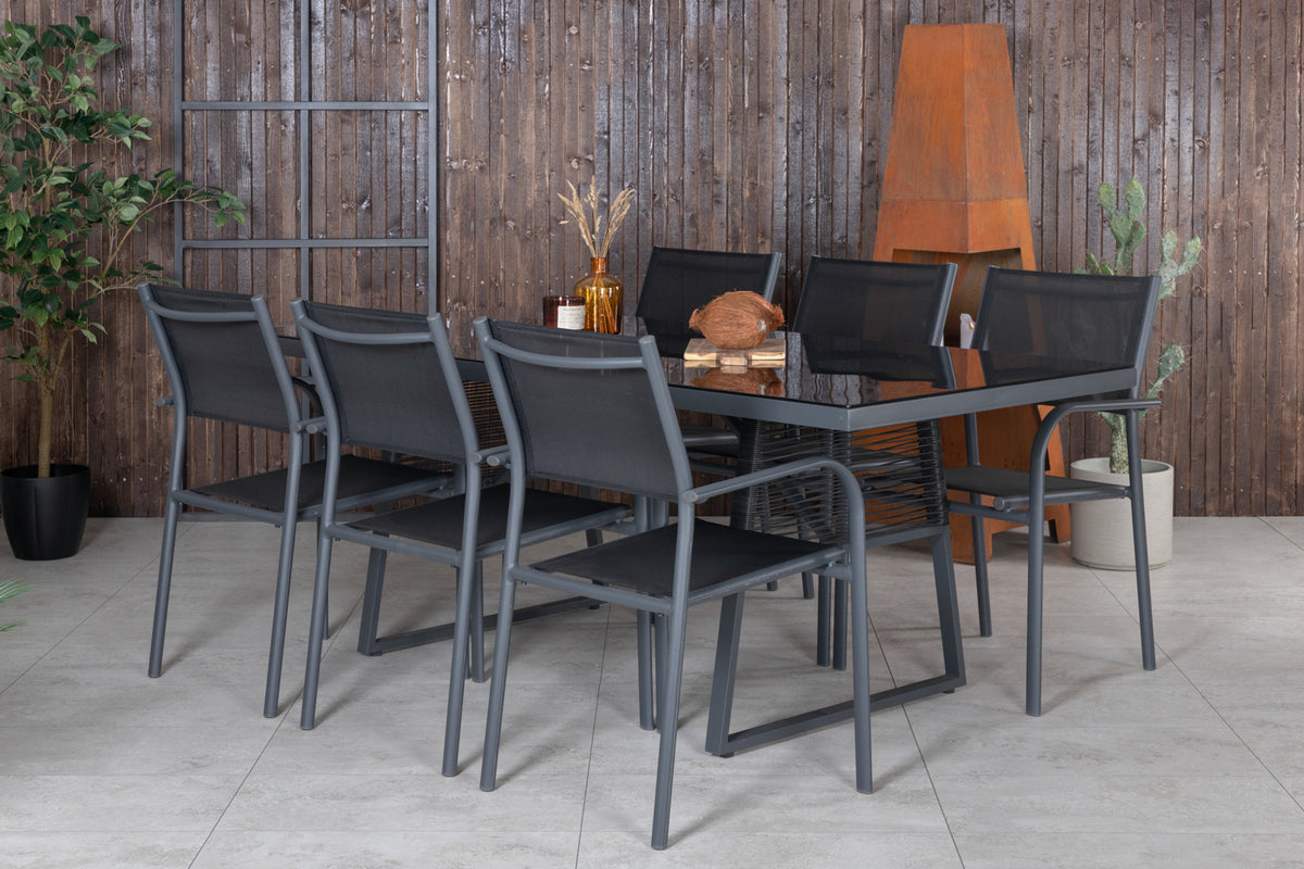 Venture Design Dallas & Santorini Matbord 193x90 + Matstolar Svart