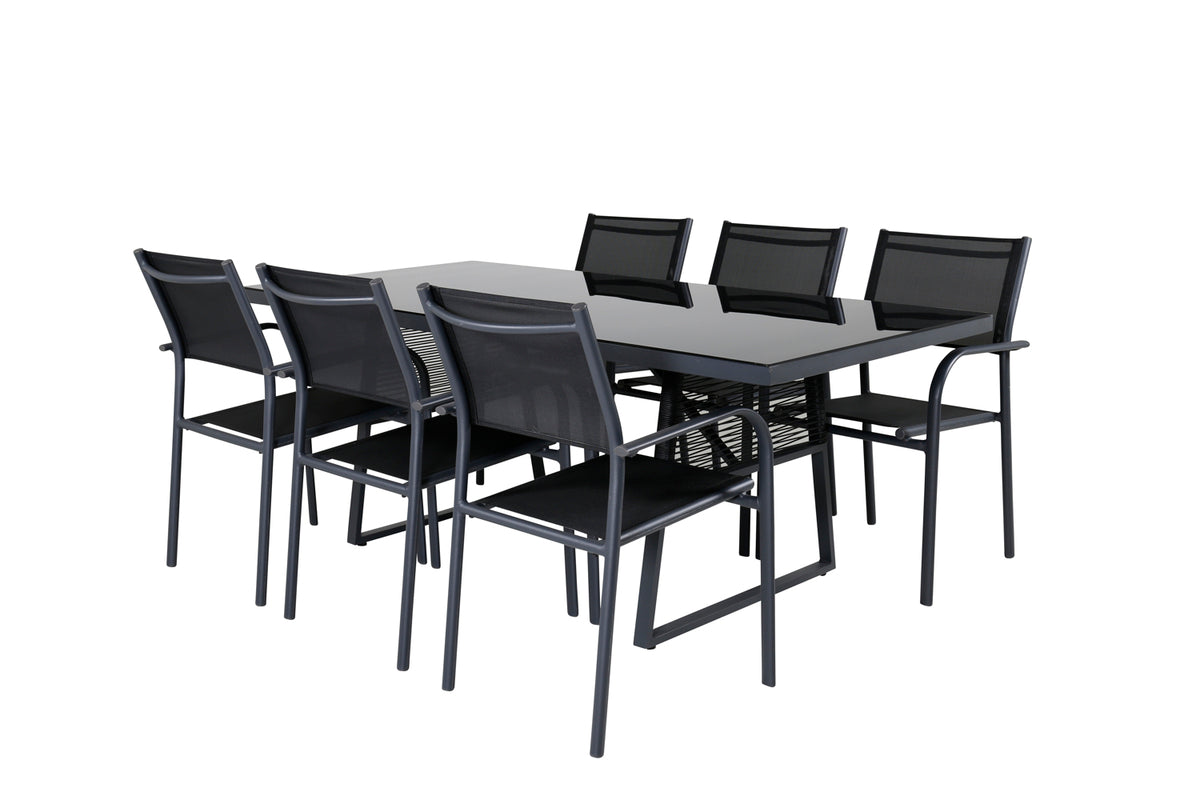Venture Design Dallas & Santorini Matbord 193x90 + Matstolar Svart
