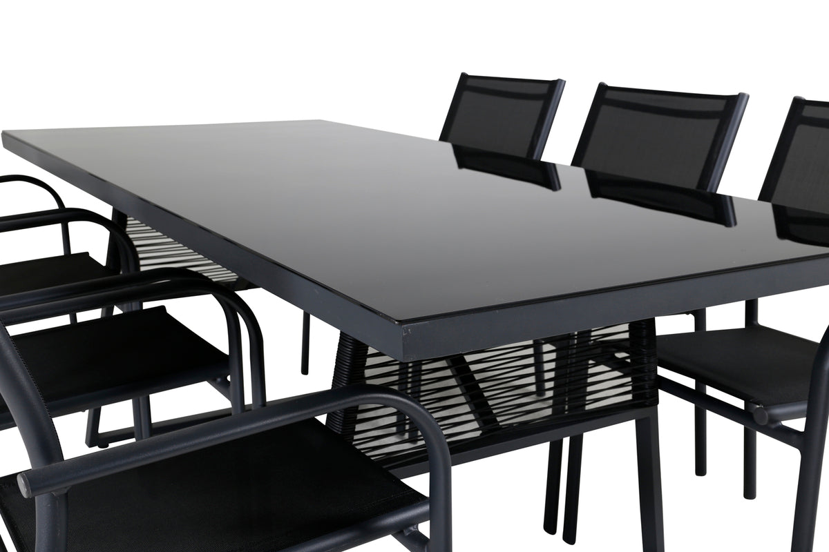 Venture Design Dallas & Santorini Matbord 193x90 + Matstolar Svart