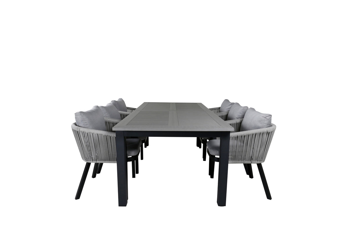 Venture Design Virya & Albany Matstolar Svart + Rektangulära Matbord 224x100 Mörkgrå