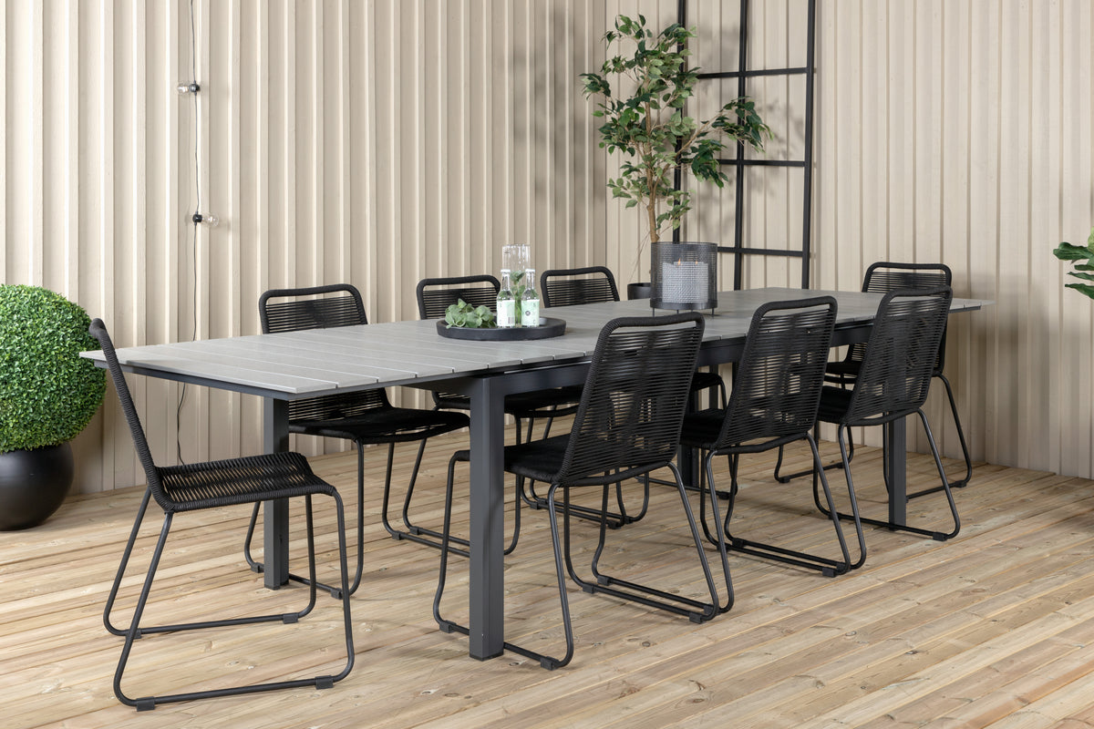 Venture Design Levels & Lindos Rektangulära Matbord 229x100x75 Svart + Matstolar Svart