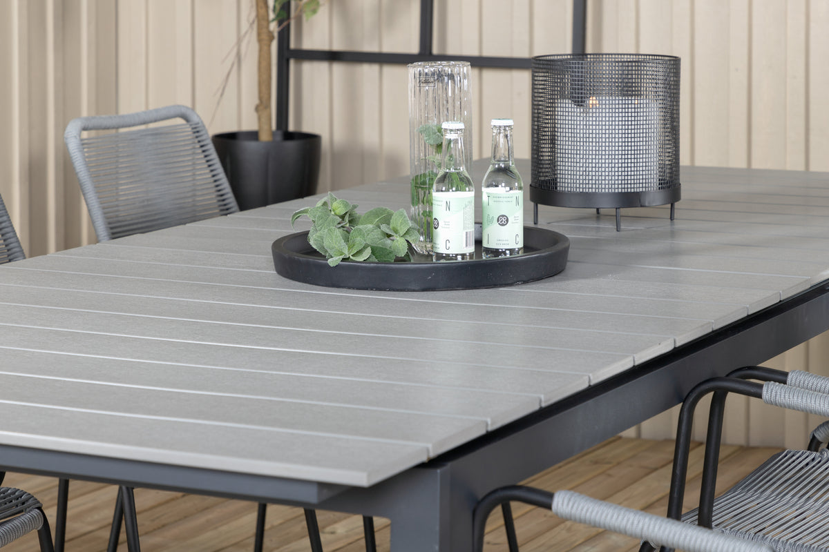 Venture Design Levels & Lindos Rektangulära Matbord 229x100x75 Svart + Matstolar Grå