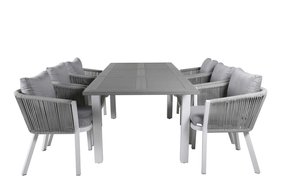 Venture Design Virya & Albany Matstolar 2-pack Grå + Rektangulära Matbord 74 x 152 x 90 Vit