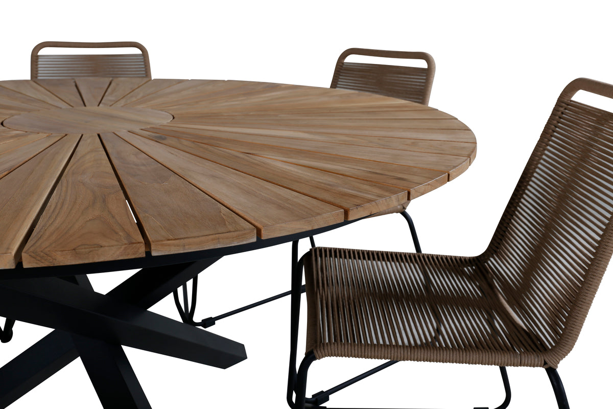 Venture Design Mexico & Lindos Matbord ⌀140 + Matstolar Brun
