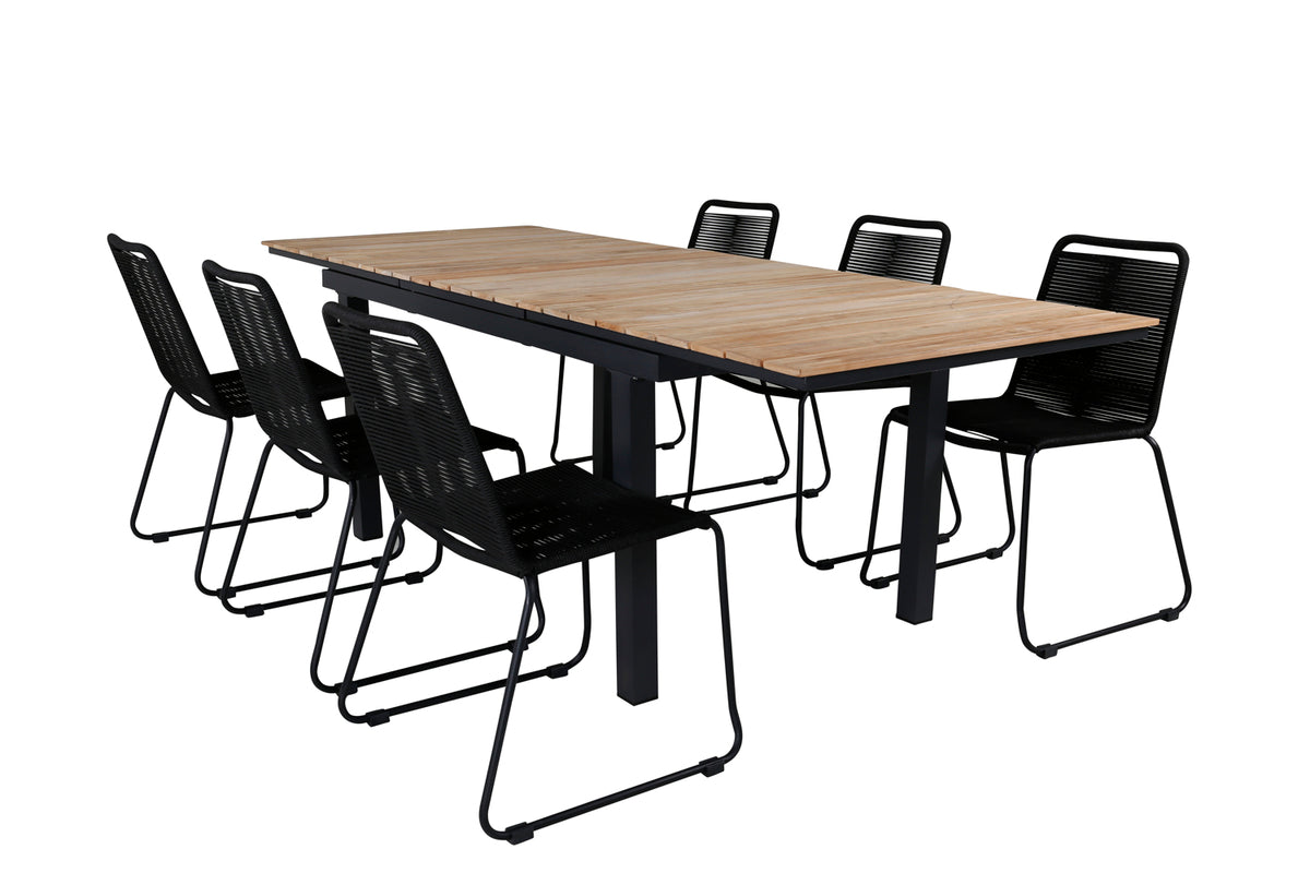 Venture Design Mexico & Lindos Matbord 90x180/240 + Matstolar Svart