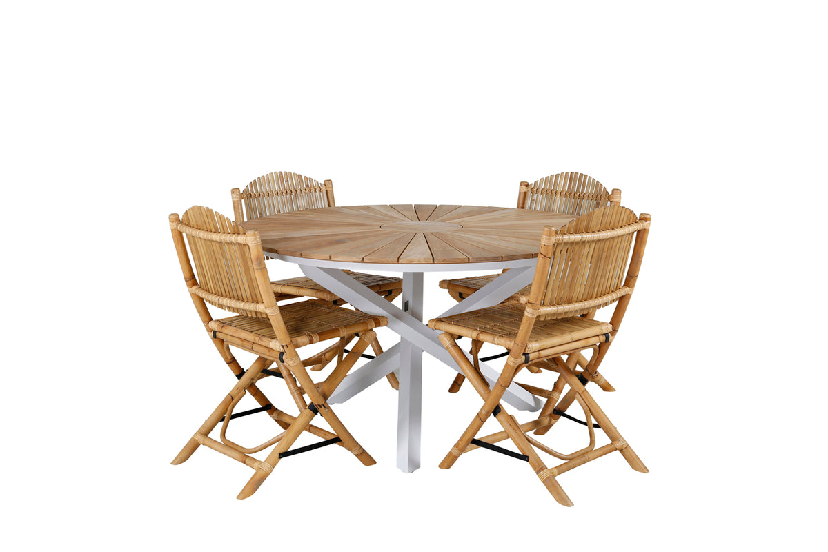Venture Design Cane & Mexico Caféstolar Natur + Matbord ⌀140