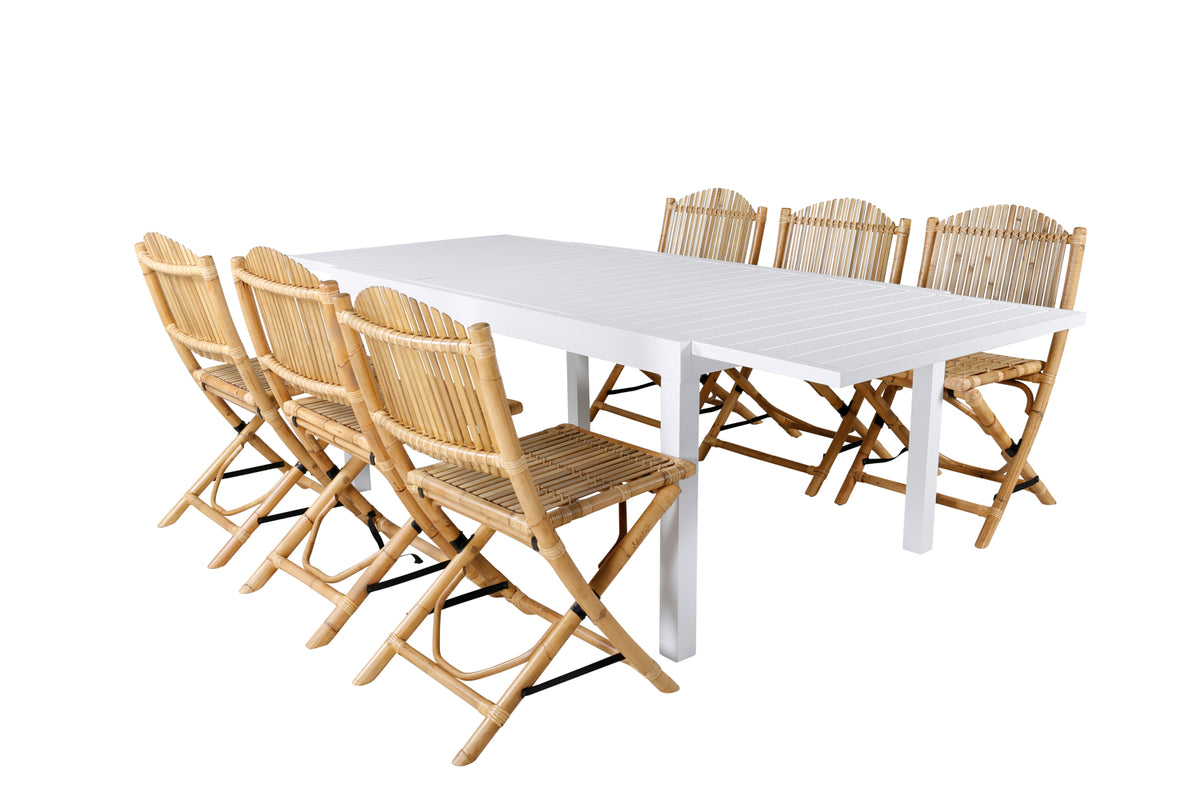 Venture Design Cane & Marbella Caféstolar Natur + Matbord 160x100x75