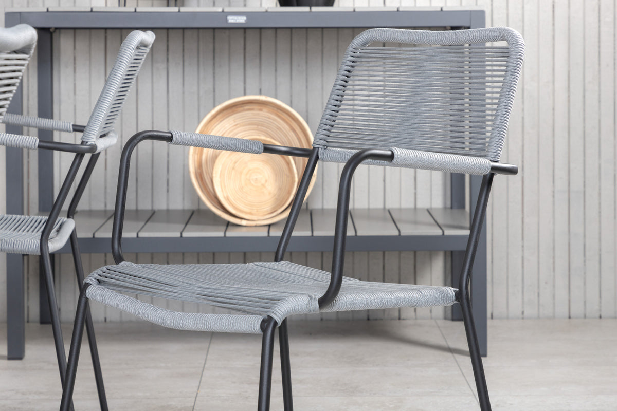 Venture Design Marbella & Lindos Rektangulära Matbord 160 x 100 Svart + Matstolar 2-pack Grå
