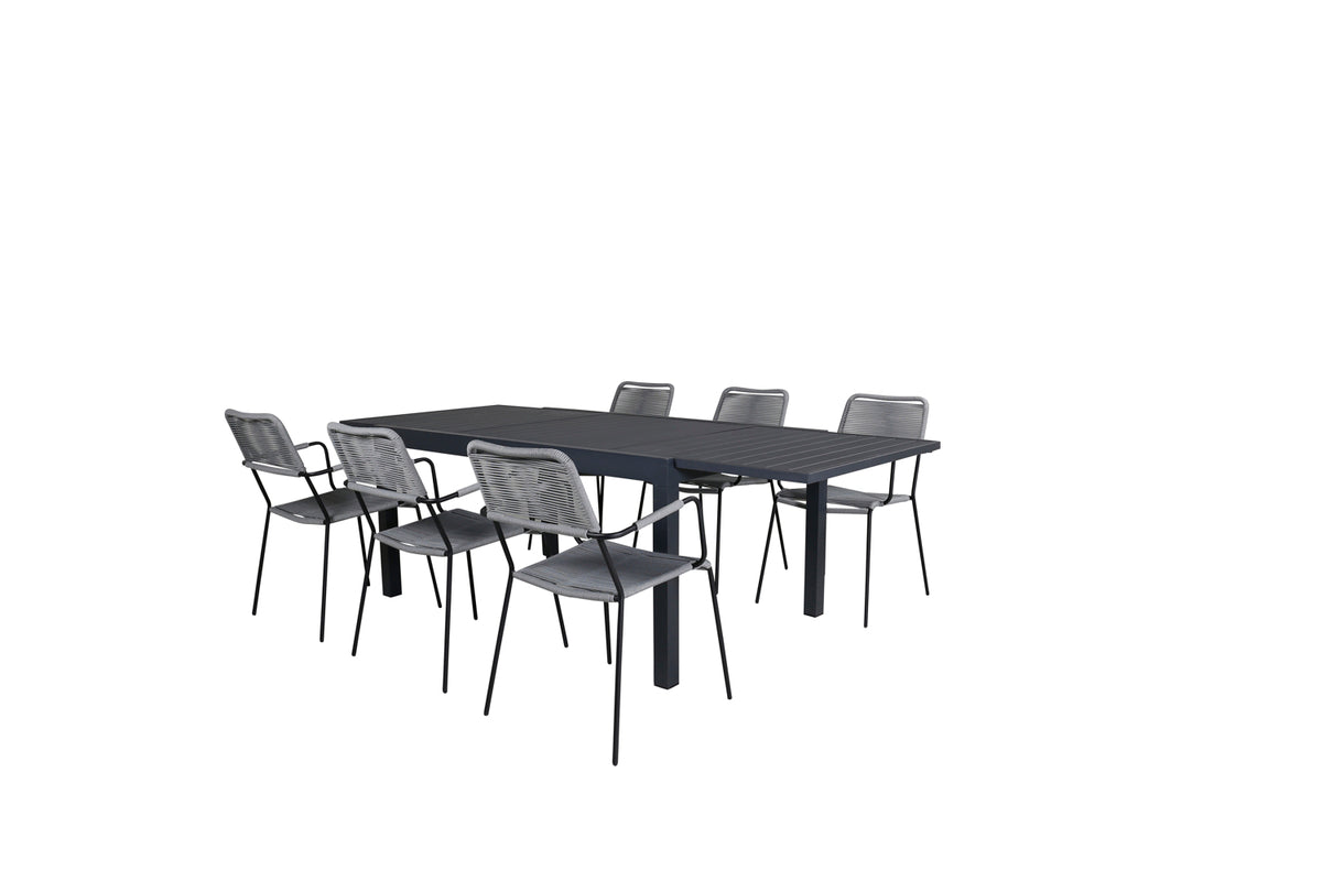 Venture Design Marbella & Lindos Rektangulära Matbord 160 x 100 Svart + Matstolar 2-pack Grå
