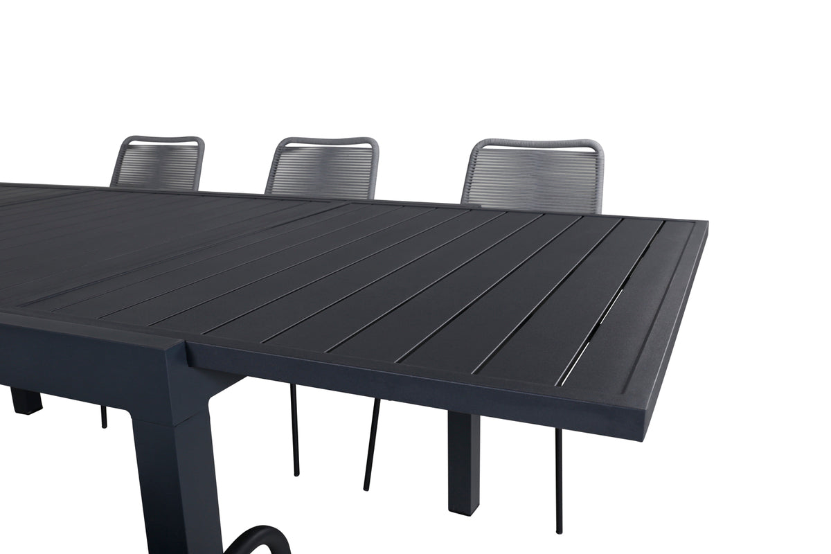 Venture Design Marbella & Lindos Rektangulära Matbord 160 x 100 Svart + Matstolar 2-pack Grå