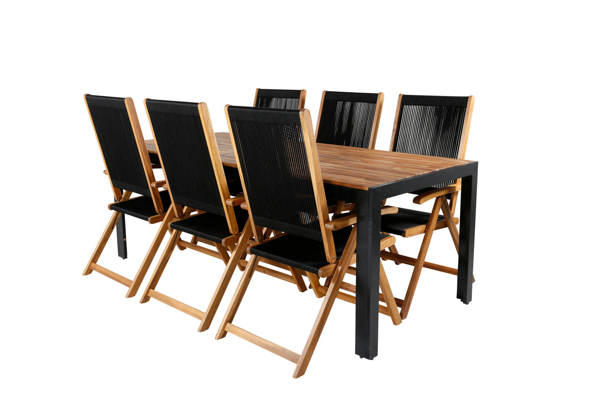 Venture Design Little John & Bois Matstolar 2-pack Svart + Rektangulära Matbord 205 x 90 Natur