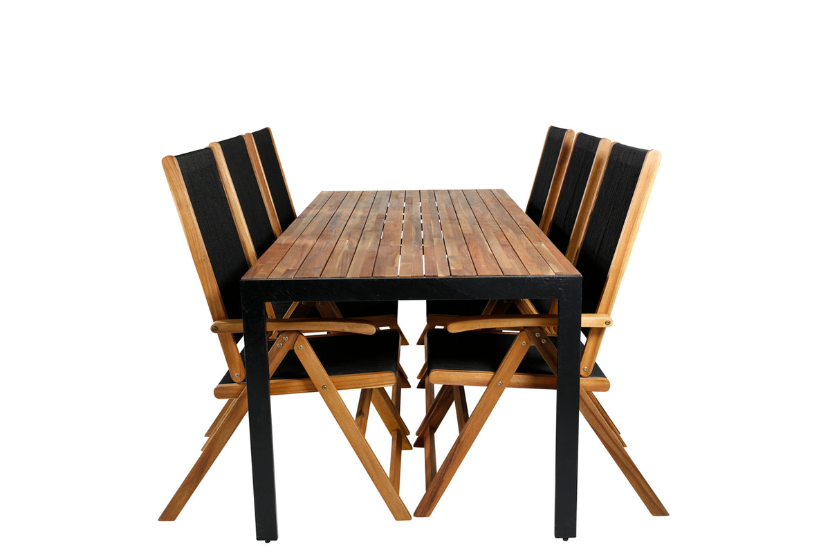 Venture Design Little John & Bois Matstolar 2-pack Svart + Rektangulära Matbord 205 x 90 Natur