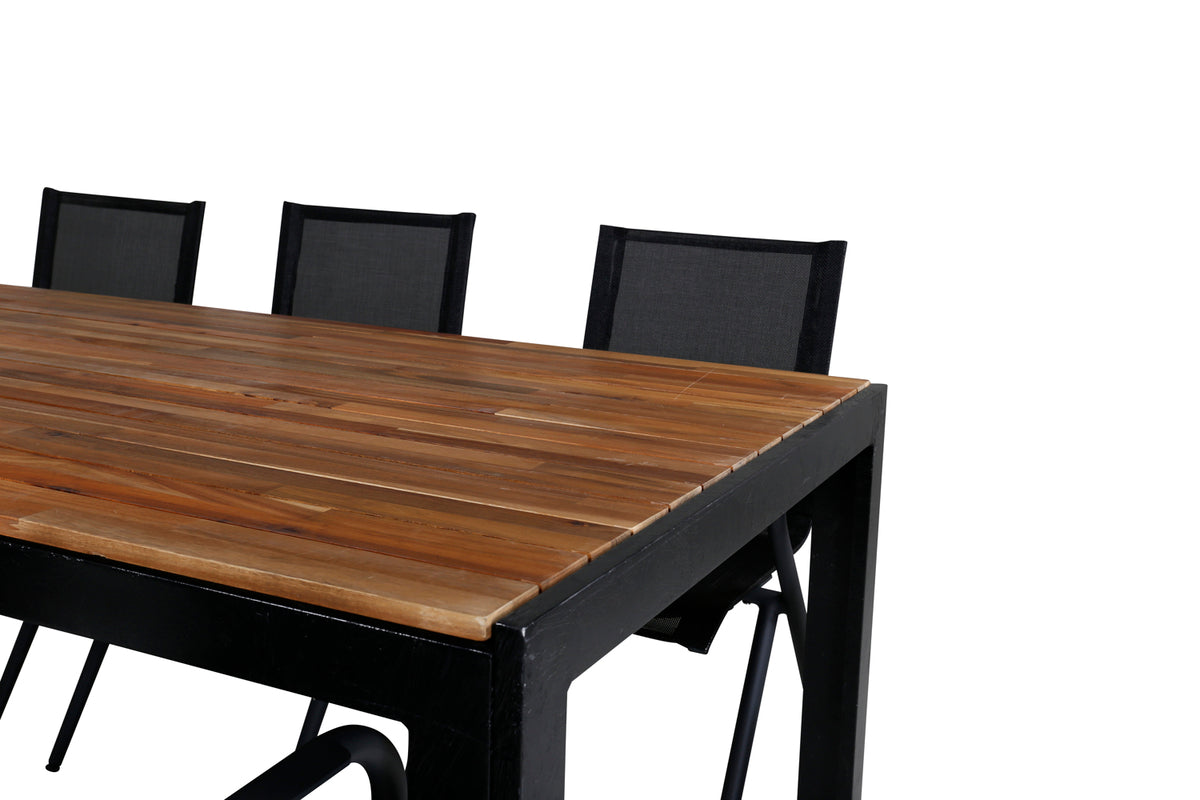Venture Design Alina & Bois Matstolar 6-pack Svart + Rektangulära Matbord 205 x 90 Natur