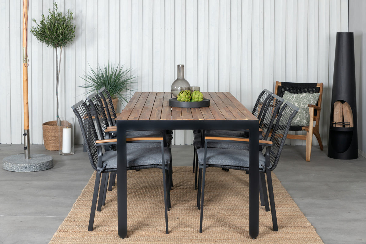 Venture Design Dallas & Bois Matstolar 2-pack Svart + Rektangulära Matbord 205 x 90 Natur
