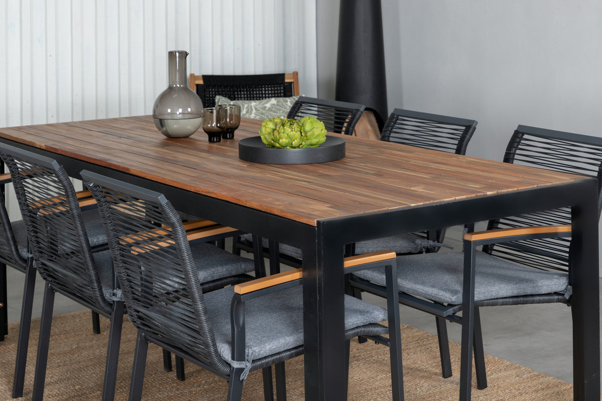 Venture Design Dallas & Bois Matstolar 2-pack Svart + Rektangulära Matbord 205 x 90 Natur