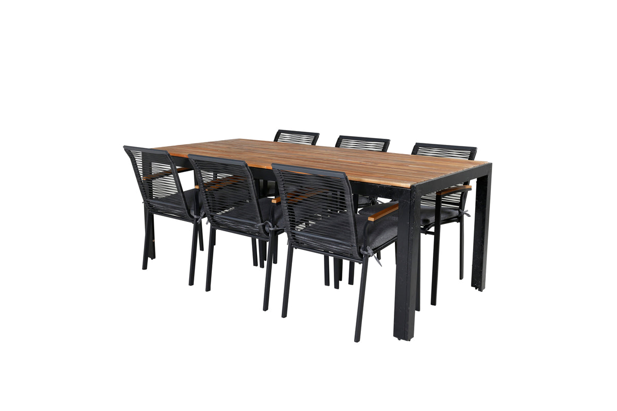 Venture Design Dallas & Bois Matstolar 2-pack Svart + Rektangulära Matbord 205 x 90 Natur