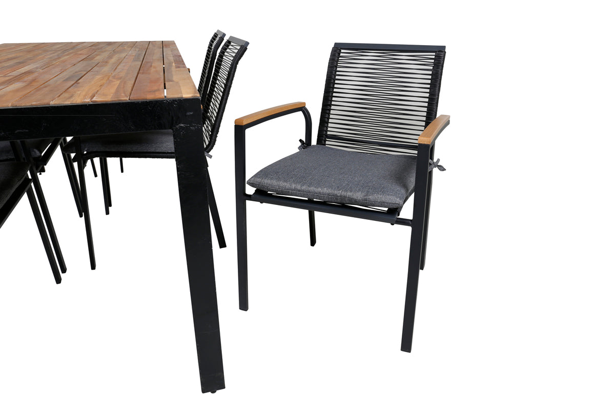Venture Design Dallas & Bois Matstolar 2-pack Svart + Rektangulära Matbord 205 x 90 Natur