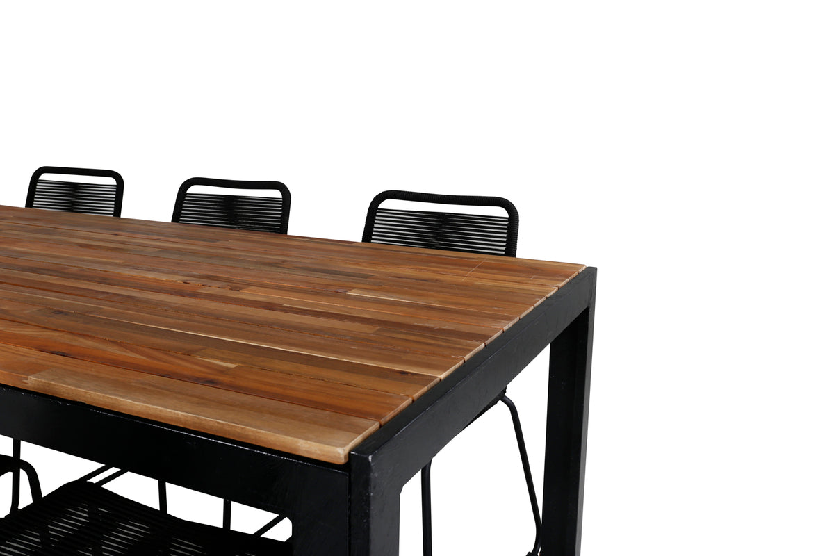 Venture Design Lindos & Bois Matstolar 2-pack Svart + Rektangulära Matbord 205 x 90 Natur