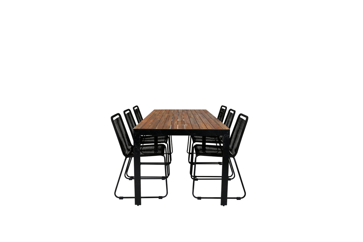 Venture Design Lindos & Bois Matstolar 2-pack Svart + Rektangulära Matbord 205 x 90 Natur