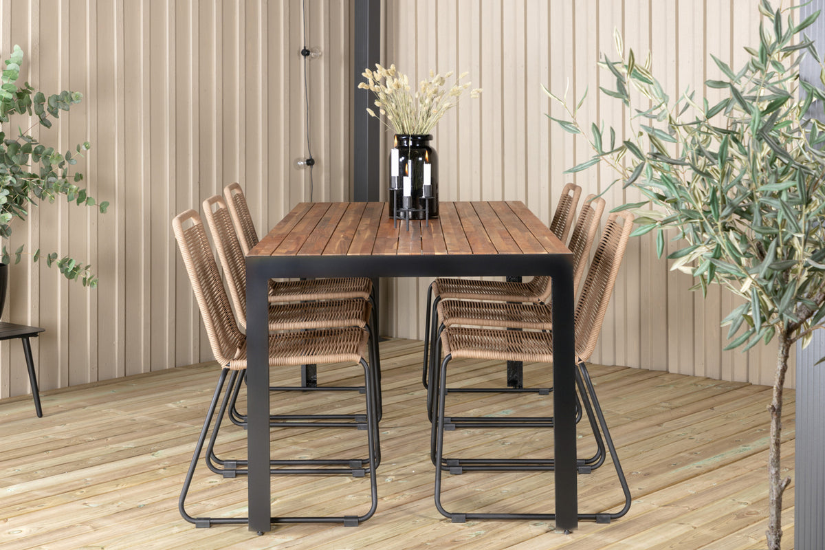 Venture Design Lindos & Bois Matstolar 2-pack Brun + Rektangulära Matbord 205 x 90 Natur
