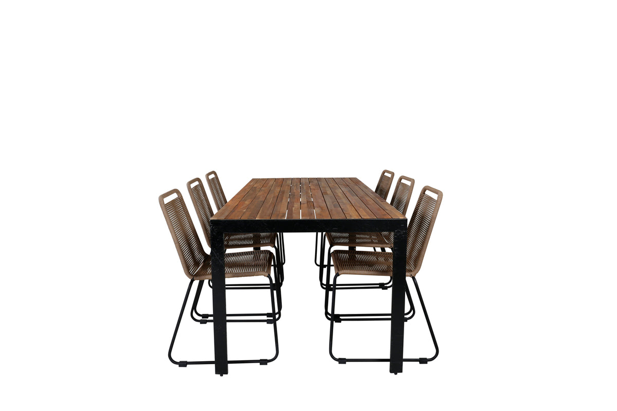 Venture Design Lindos & Bois Matstolar 2-pack Brun + Rektangulära Matbord 205 x 90 Natur