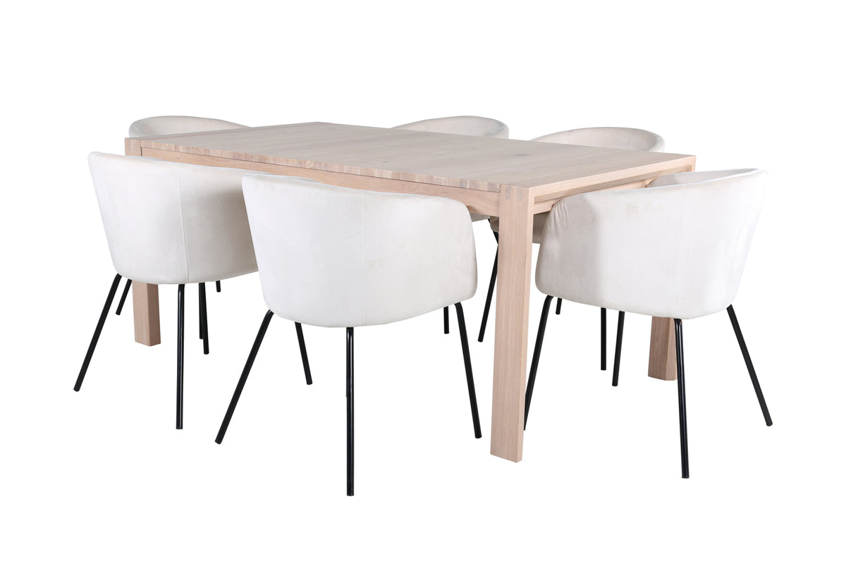 Venture Design Slider & Berit Rektangulära Matbord 170 x 95 Vitputsad + Matstolar Beige