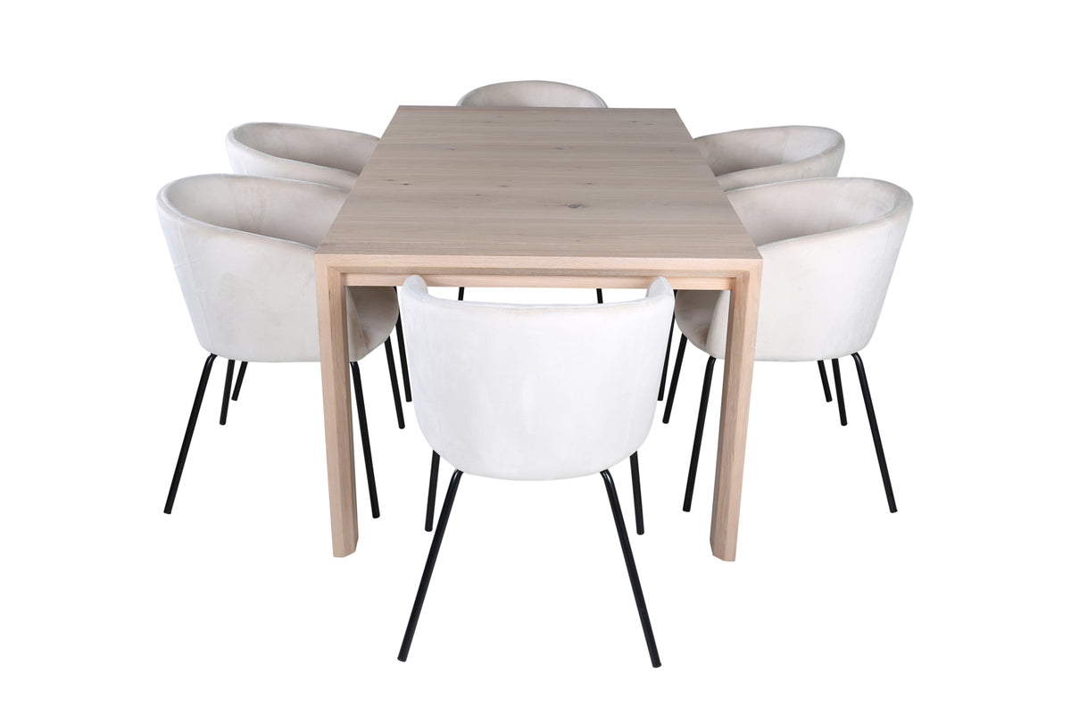 Venture Design Slider & Berit Rektangulära Matbord 170 x 95 Vitputsad + Matstolar Beige
