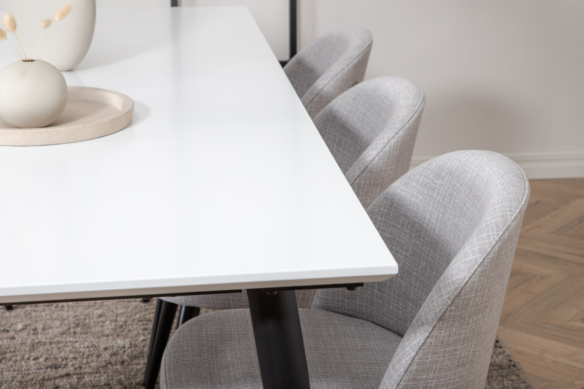 Venture Design Jimmy & Velvet Rektangulära Matbord 195 x 90 Vit + Matstolar 2-pack Grå