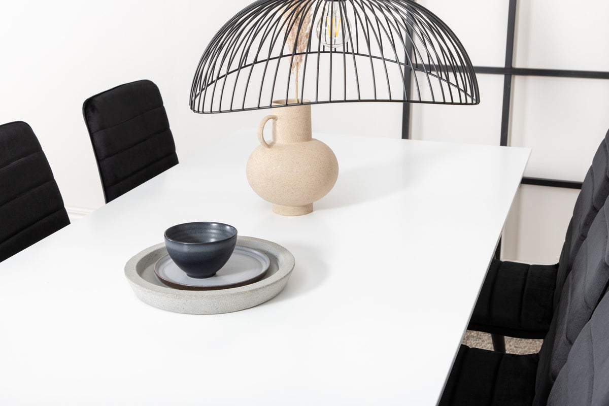 Venture Design Jimmy & Windu Rektangulära Matbord 195 x 90 Vit + Matstolar 2-pack Svart