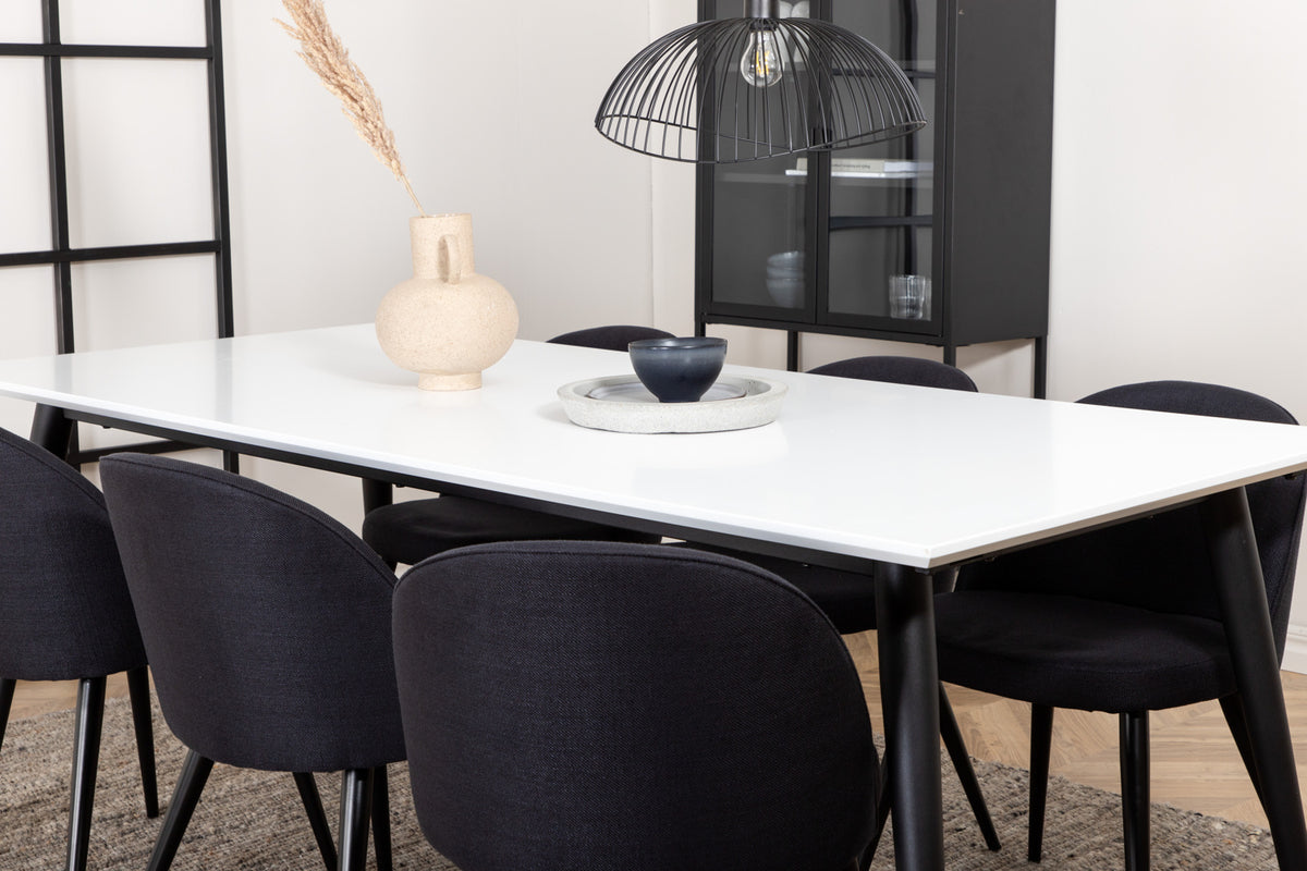 Venture Design Jimmy & Velvet Rektangulära Matbord 195 x 90 Vit + Matstolar 2-pack Svart