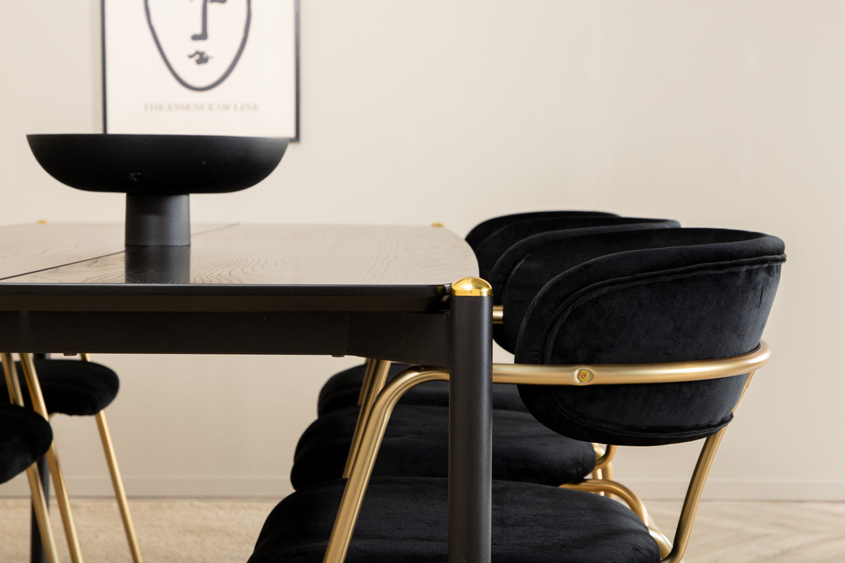 Venture Design Arrow & Pelle Matstolar 2-pack Svart + Rektangulära Matbord 190 x 90 Svart