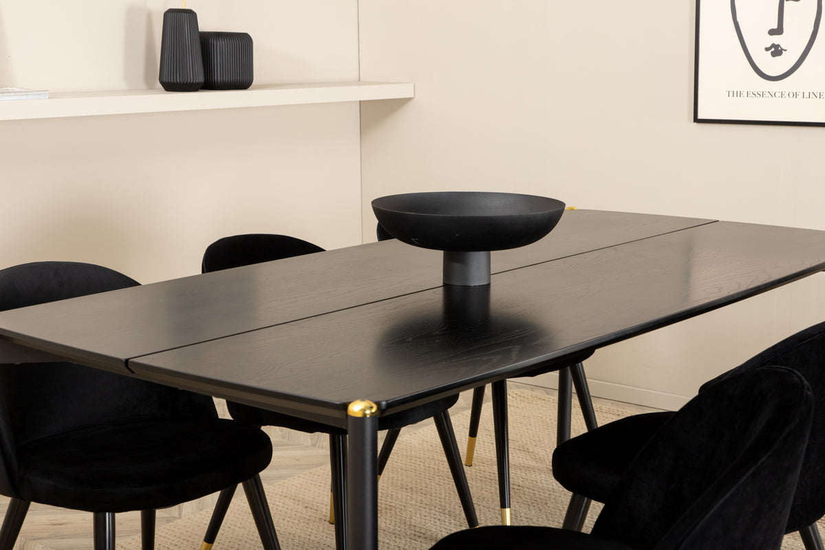 Venture Design Pelle & Velvet Rektangulära Matbord 190 x 90 Svart + Matstolar 2-pack Svart