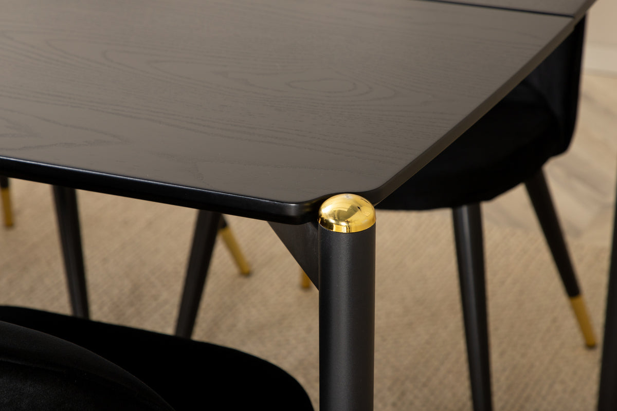Venture Design Pelle & Velvet Rektangulära Matbord 190 x 90 Svart + Matstolar 2-pack Svart