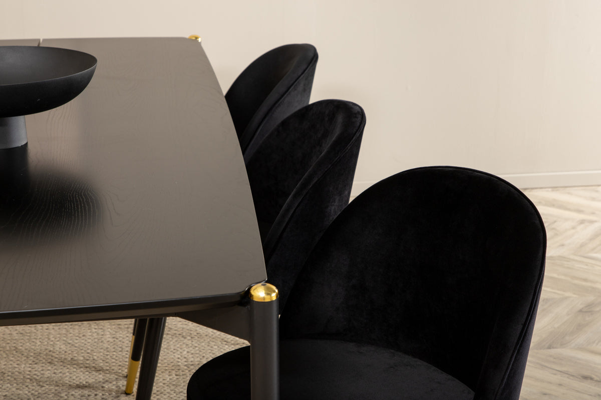 Venture Design Pelle & Velvet Rektangulära Matbord 190 x 90 Svart + Matstolar 2-pack Svart