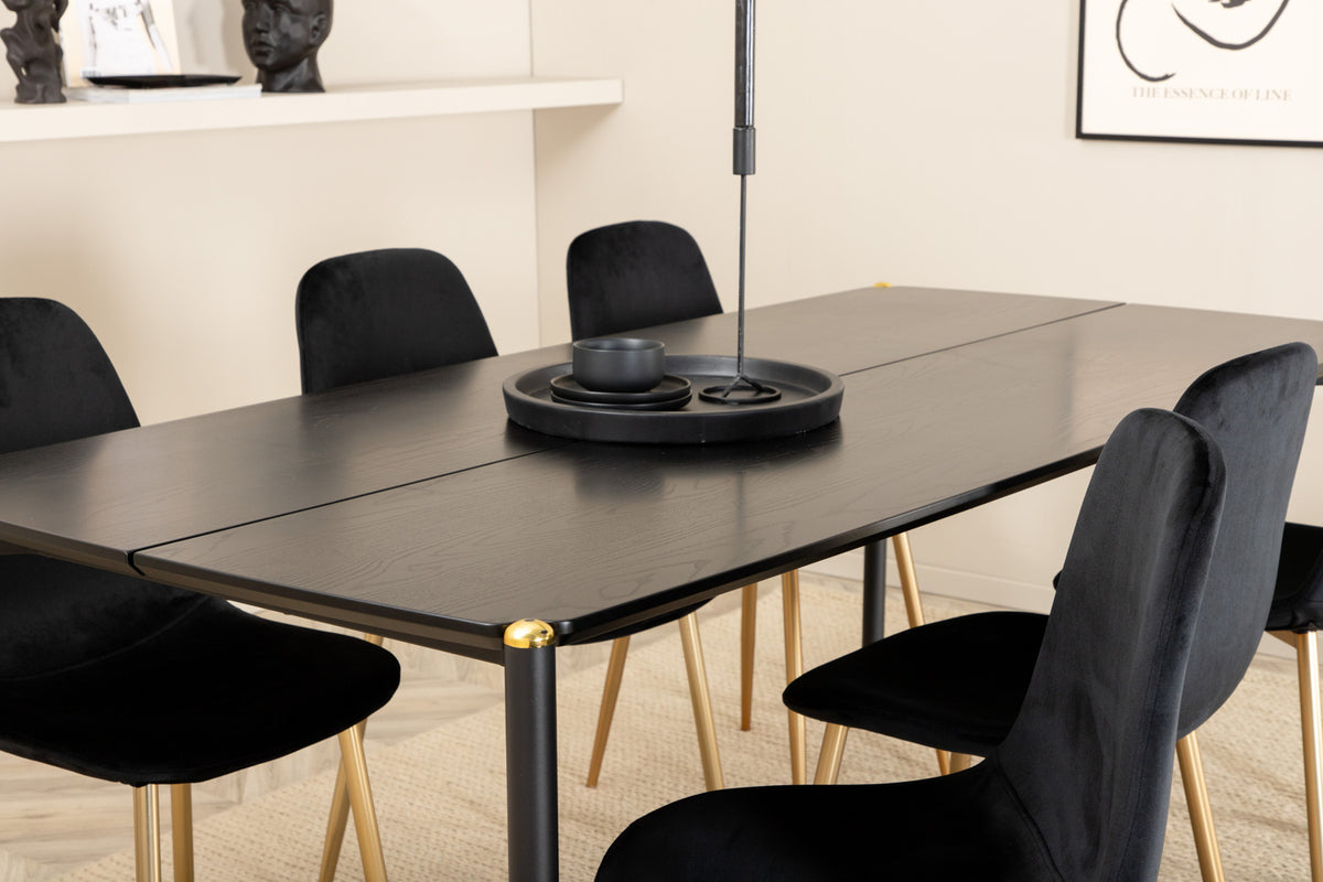 Venture Design Pelle & Polar Rektangulära Matbord 190 x 90 Svart + Matstolar 2-pack Svart