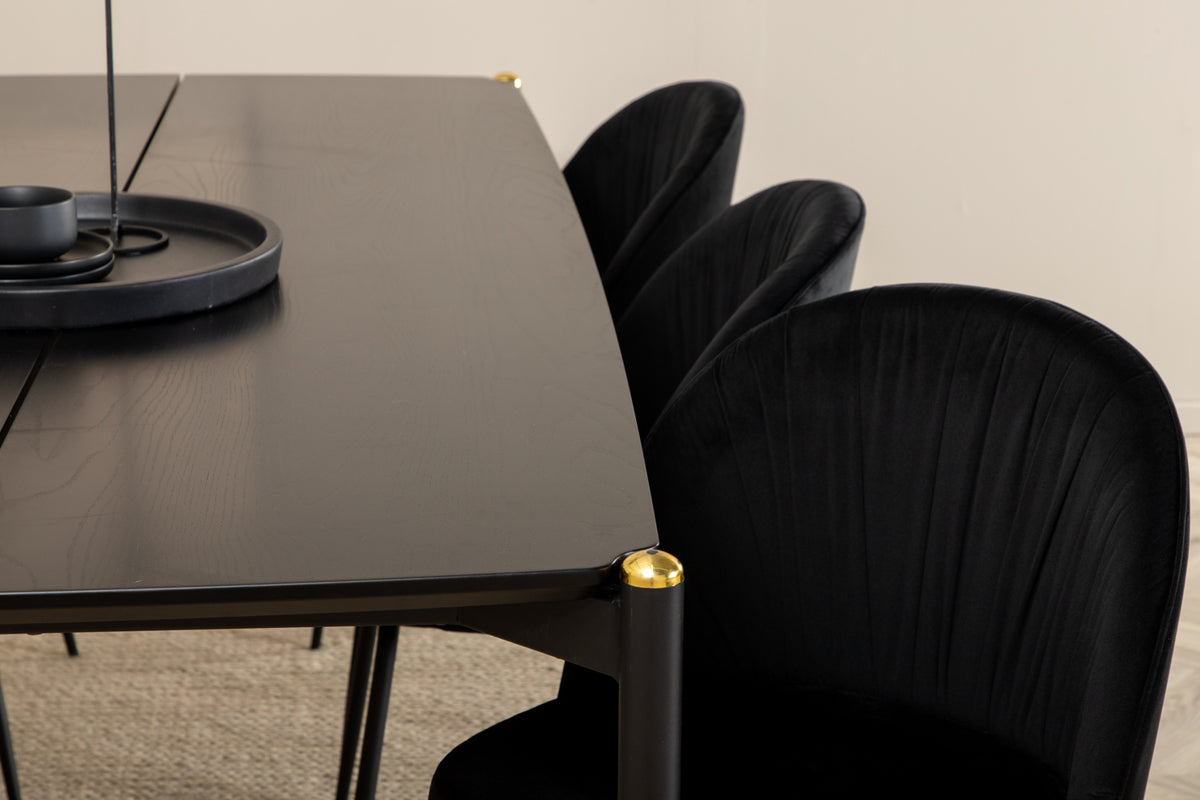Venture Design Wrinkles & Pelle Matstolar 2-pack Svart + Rektangulära Matbord 190 x 90 Svart