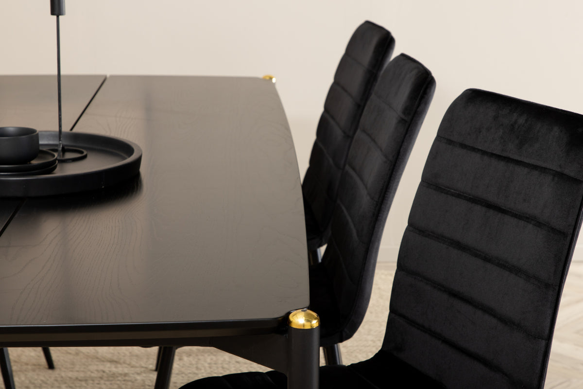 Venture Design Pelle & Windu Rektangulära Matbord 190 x 90 Svart + Matstolar 2-pack Svart